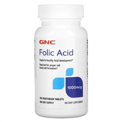 GNC, Фолиевая кислота, 1000 мкг, 100 вегетарианских таблеток