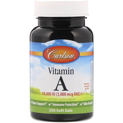 Carlson Labs, Витамин A, 10 000 МЕ, 250 мягких таблеток