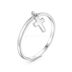 Кольцо женское из серебра родированное - Крест