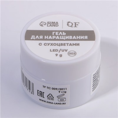 Гель для наращивания, с сухоцветами, 3-х фазный, 9 гр, LED/UV, цвет прозрачный/бирюзовый