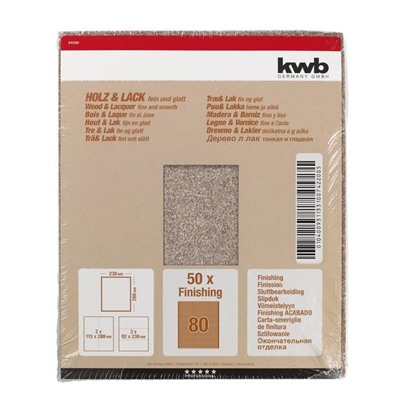 Бумага наждачная KWB, К80, бумажная, 230x280 мм, оксид алюминия