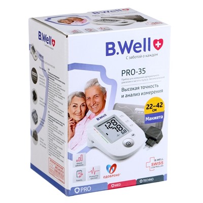 Тонометр B.Well PRO-35, автоматический, манжета 22-42 см, 4хААА, с адаптером