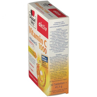 Doppelherz aktiv Vitamin C 1000 + Vitamin D Depot, Доппельхерц Витамин С 1000+Витамин Д3 800ед, 30шт