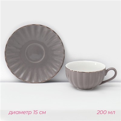 Сервиз фарфоровый чайный Доляна «Вивьен», 12 предметов: 6 чашек 200 мл, 6 блюдец d=15 см, цвет серый