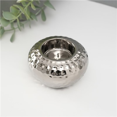 Подсвечник керамика на 1 свечу "Капли дождя на шаре" d=4 см серебро 8х8х5 см