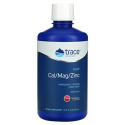 Trace Minerals ®, жидкая добавка с кальцием, магнием и цинком, натуральный клубничный вкус, 946 мл (32 жидк. унции)