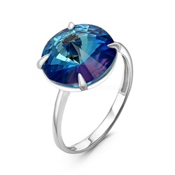 Кольцо из серебра с кристаллом Swarovski Королевский синий родированное