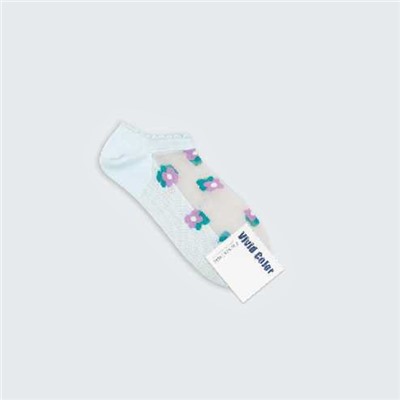 Носки коллекция "Цветы", укороченные, прозрачные, голубые, арт.0299