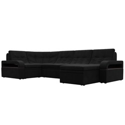 П-образный диван «Лига 035», правый угол, механизм дельфин, ППУ, микровельвет, чёрный