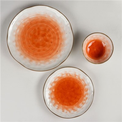 Набор фарфоровой посуды Доляна «Космос», 16 предметов: 4 тарелки d=21 см, 4 тарелки d=27,5 см, 4 миски d=13 см, 4 кружки 400 мл, цвет оранжевый