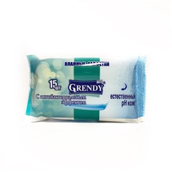 Влажные салфетки Grendy (Гренди) с Антибактериальным эффектом, 15 шт