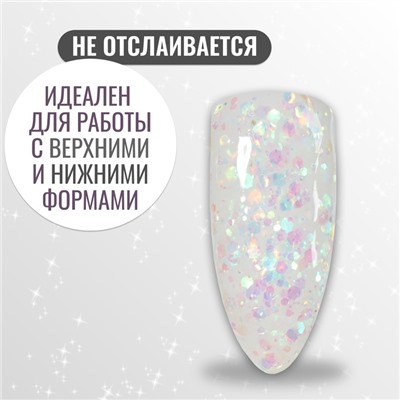 Полигель для наращивания, с блёстками, 3-х фазный, 15 мл, LED/UV, цвет белый