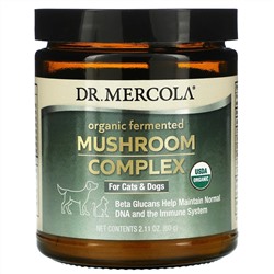 Dr. Mercola, органический ферментированный комплекс с грибами, для кошек и собак, 60 г (2,11 унции)
