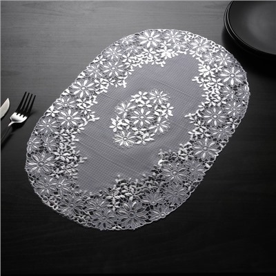 Набор салфеток ажурных для стола Доляна «Цветок», 46×30 см, 4 шт, ПВХ, цвет серебряный