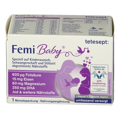 tetesept (тетесепт) Femi Baby Комплекс витаминов и минералов для женщин планирующих беременность, беременных и при грудном вскармливании, 30 шт