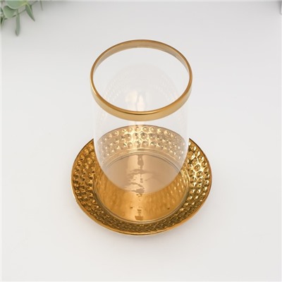 Подсвечник керамика, стекло на 1 свечу "Моро" d=8 см золото 12х12х17,2 см