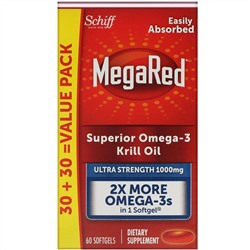 Schiff, MegaRed, превосходное масло криля с омега-3, 1000 мг, 60 мягких таблеток