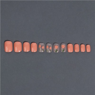 Накладные ногти «Flower», 12 шт, с клеевыми пластинами, форма мягкий квадрат, цвет персиковый/молочный
