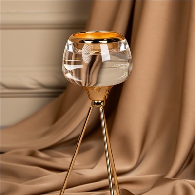 Подсвечник металл, стекло на 1 свечу «Изысканность» цвет золото 9.5 х 9.5 х 22.5 см