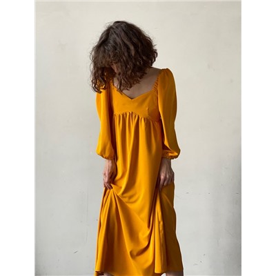7409 Платье-миди с пышными рукавами в цвете "манго" (остаток: 46)