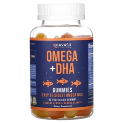 Havasu Nutrition, Жевательные мармеладки с омега + ДГК, натуральный лимон и апельсин, 60 вегетарианских жевательных таблеток