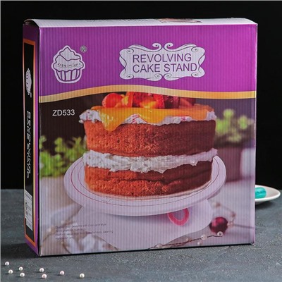 Подставка для торта вращающаяся, d=32 см, с разлиновкой и стоппером, цвет МИКС