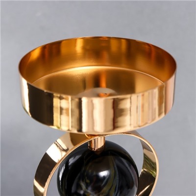 Подсвечник металл на 1 свечу "Три чёрных мраморных шара в сферах" золото 37х12х12 см