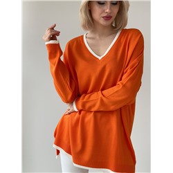 6175 Пуловер "оверсайз" оранжевый с белыми полосками