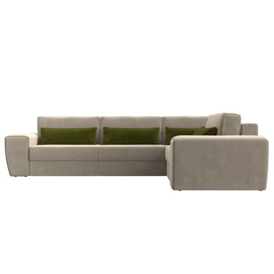 Угловой диван «Лига 008 Long», еврокнижка, правый угол, микровельвет, бежевый / зелёный