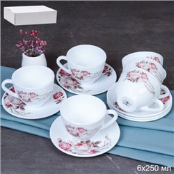 Чайный набор 12 предметов 220 мл картон / GRAY-GB220/12 (6916) /уп 8/ серия Чайная роза