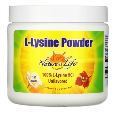 Nature's Life, L-Lysine в порошке, без вкусовых добавок, 200 г