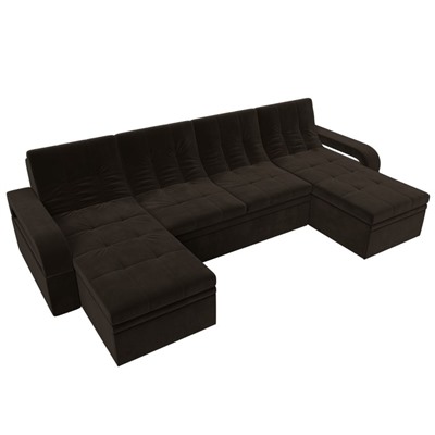 П-образный диван «Лига 035 мини», механизм дельфин, ППУ, микровельвет, цвет коричневый