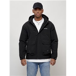 Куртка молодежная мужская весенняя с капюшоном черного цвета 708Ch
