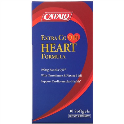 Catalo Naturals, Формула для сердца с экстрактом коэнзима Q10 с наттокиназой и льняным маслом, 30 мягких таблеток