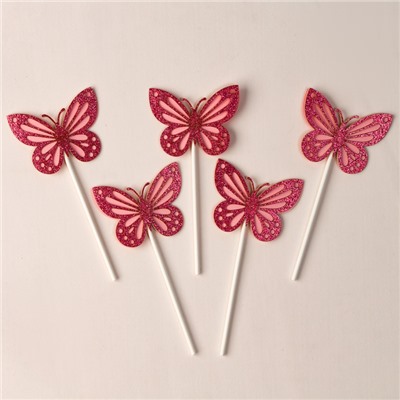 Набор для украшения «Блестящие бабочки», набор 5 шт., цвет розовый