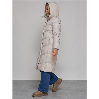 Пальто утепленное молодежное зимнее женское светло-серого цвета 52325SS