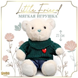 Мягкая игрушка Little Friend, мишка в зеленом свитере, 21 см