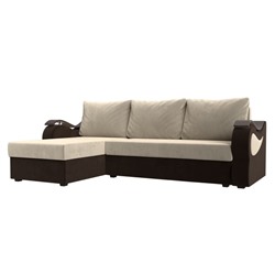 Угловой диван «Меркурий лайт», левый угол, еврокнижка, микровельвет, бежевый / коричневый