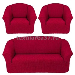 Чехол на диван + 2 кресла (3 предмета) БЕЗ ОБОРКИ 05 (бордовый)