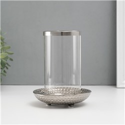 Подсвечник керамика, стекло на 1 свечу "Моро" d=8 см серебро 12х12х17,2 см