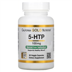 California Gold Nutrition, 5-гидрокситриптофан, поддержка хорошего настроения, экстракт семян гриффонии простолистной из Швейцарии, 100 мг, 90 вегетарианских капсул