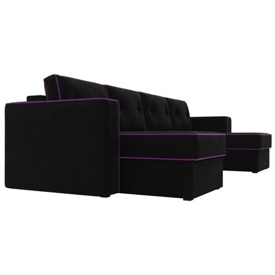 П-образный диван «Принстон», механизм еврокнижка, микровельвет, цвет чёрный