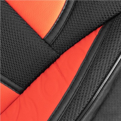 Чехлы на сиденья в автомобиль TORSO Premium, 11 предметов, кожаные вставки, красные вставки