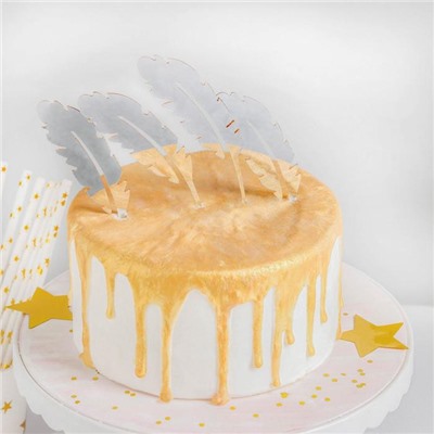 Набор топперов для торта «Перо», 4 шт, цвет золотой