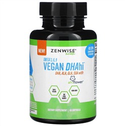 Zenwise Health, омега-3, 6, 9 и ДГК DHAhi для веганов, 60 мягких таблеток