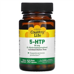 Country Life, 5-гидрокситриптофан, 50 мг, 50 вегетарианских капсул