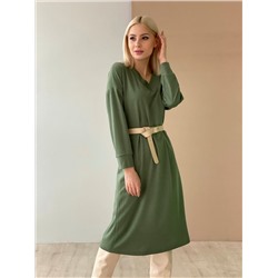 5538 Платье со спущенным плечом в приглушённом зелёном (остаток: 42-44)