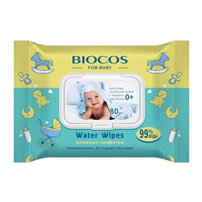 Влажные салфетки BioCos детские Water Wipes, с клапаном, 80 шт