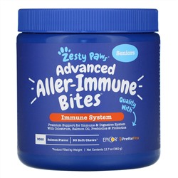 Zesty Paws, Advanced Aller-Immune Bites для собак, иммунная система, для пожилых людей, со вкусом лосося, 90 жевательных таблеток, 360 г (12,7 унции)