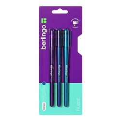 Набор 3шт Ручка шариковая Berlingo "Fluent", 0,7 мм, стреловидный стержень, синяя